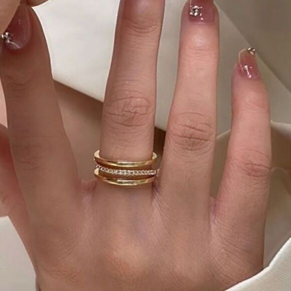 The Triple Bling Ring adjustable in 14k gold over 925 with cubic zirconia - Picture 1 of 7